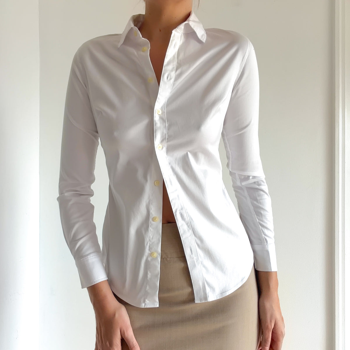 Y2K White Cotton Button Up Blouse / SZ 0/2