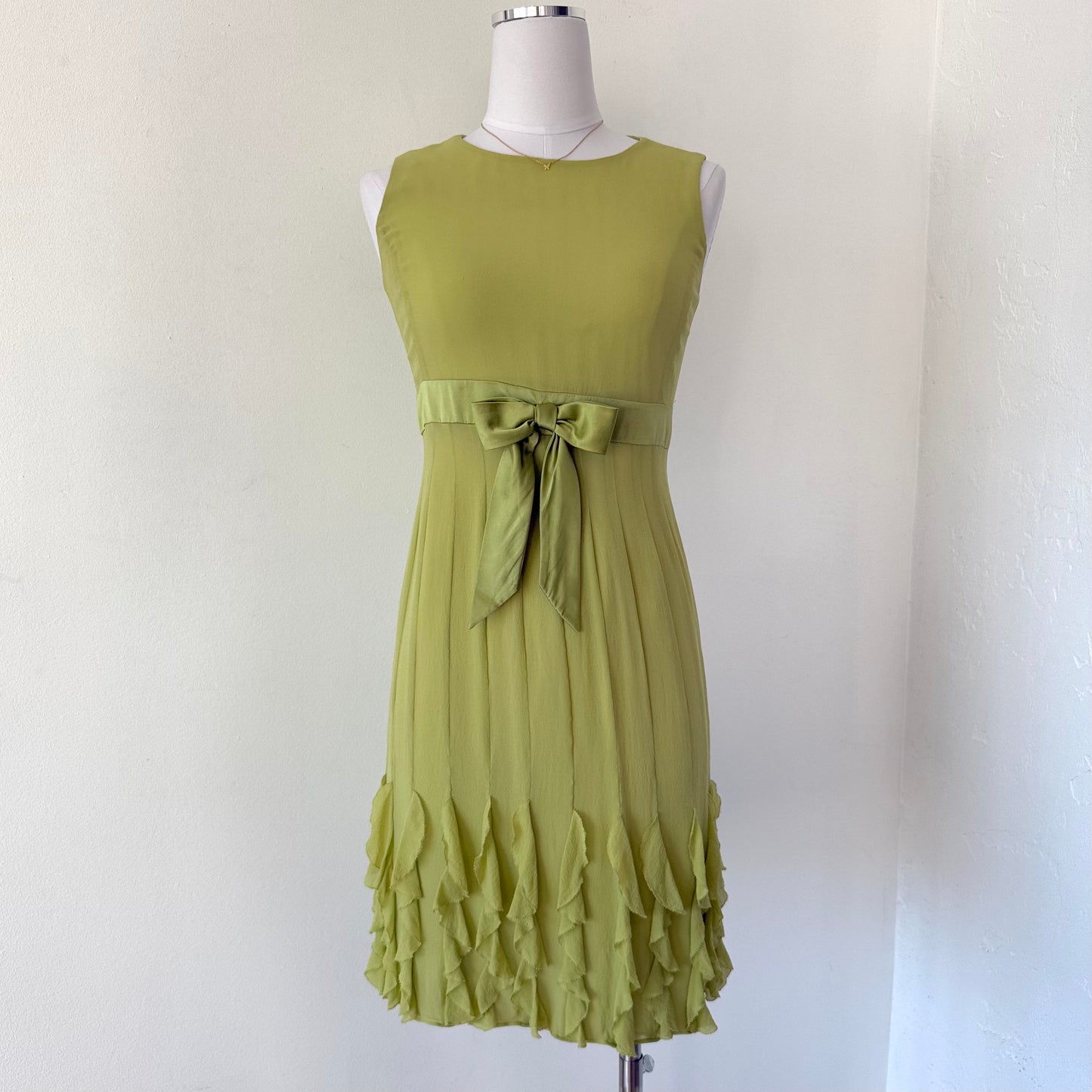 Y2K Green Silk Ruffle Bow Dress / SZ 2