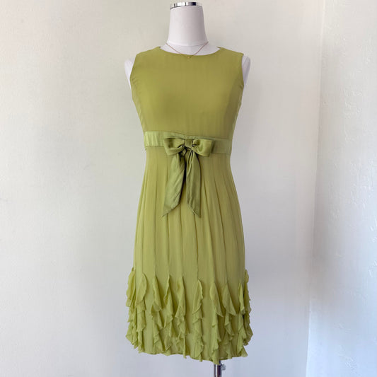 Y2K Green Silk Ruffle Bow Dress / SZ 2