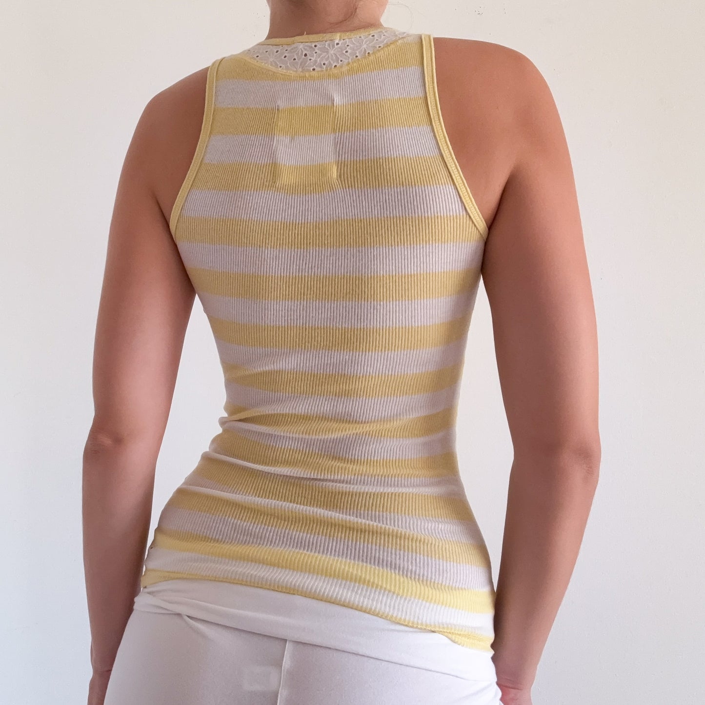 Y2K Hollister Yellow Striped Eyelet Tank / SZ XS