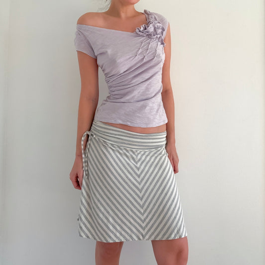 Y2K Grey & White Striped Midi Skirt / SZ S-M