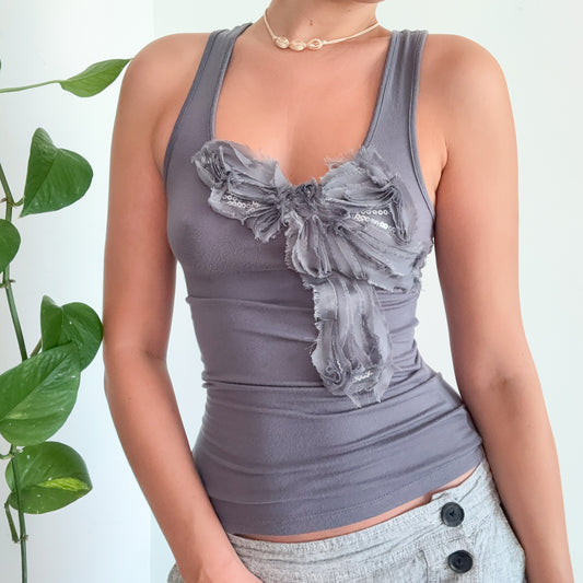 Y2K Grey Bow Sequin Tank / SZ S