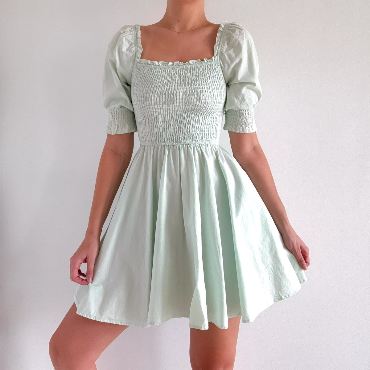 Mint Cotton Smocked Cupcake Mini Dress / SZ S