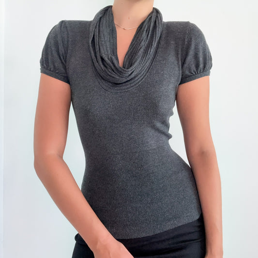 Y2K Grey Knit Cowl Neck Top / SZ S