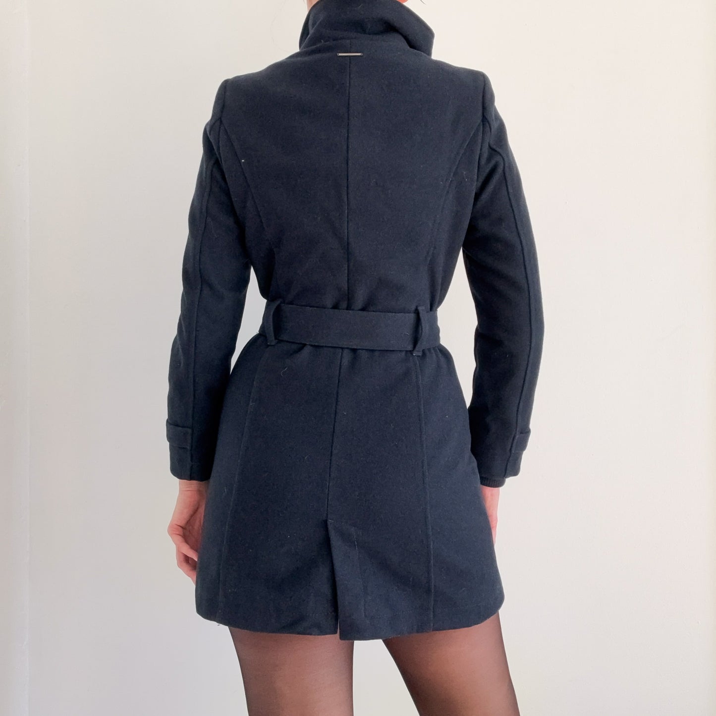 European Dark Navy Wool High Neck Coat / SZ 6