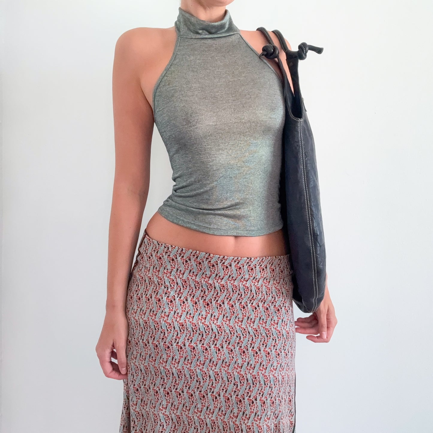 Y2K Greenish Grey Halter Top / SZ XS/S