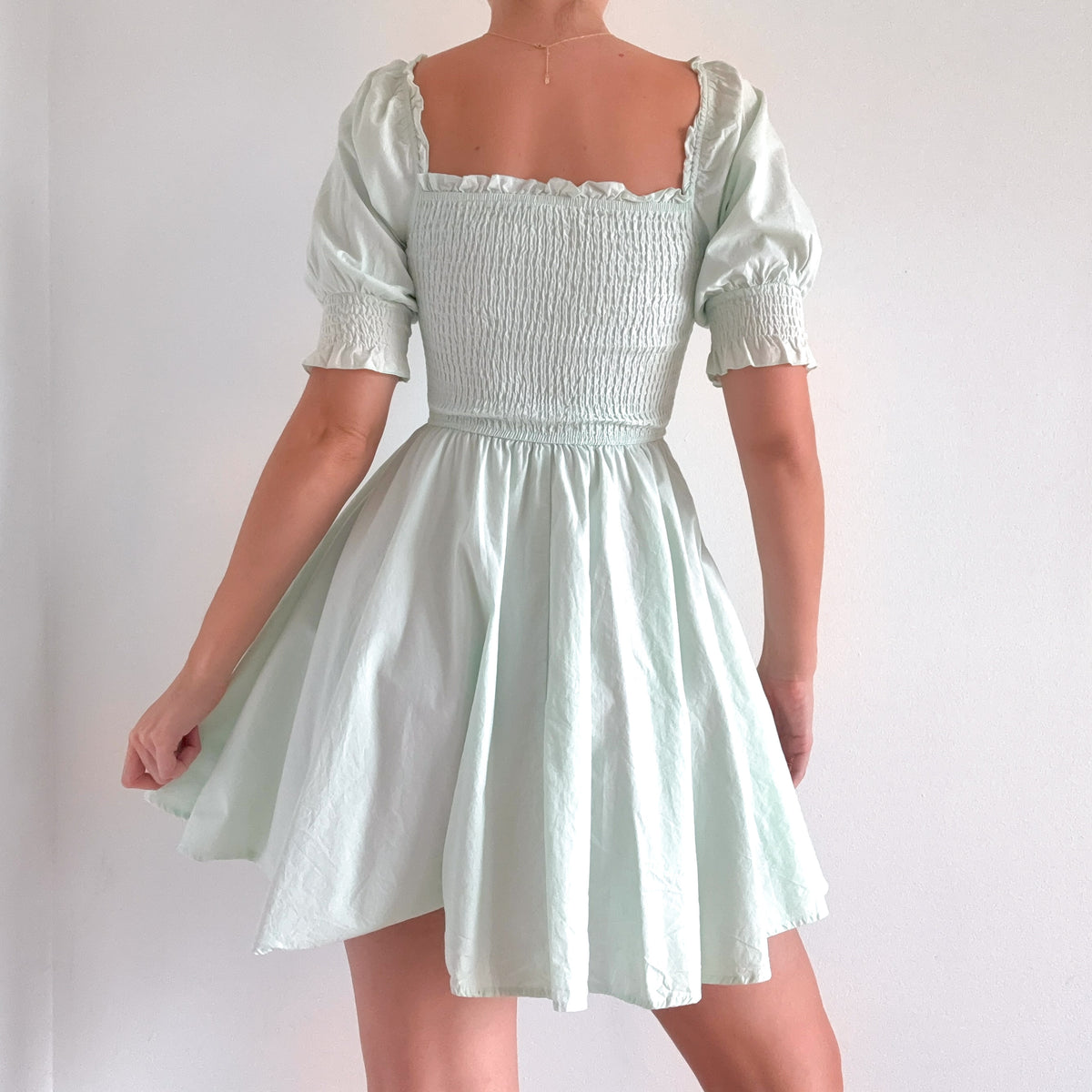 Mint Cotton Smocked Cupcake Mini Dress / SZ S