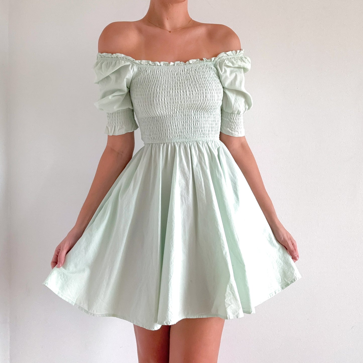 Mint Cotton Smocked Cupcake Mini Dress / SZ S