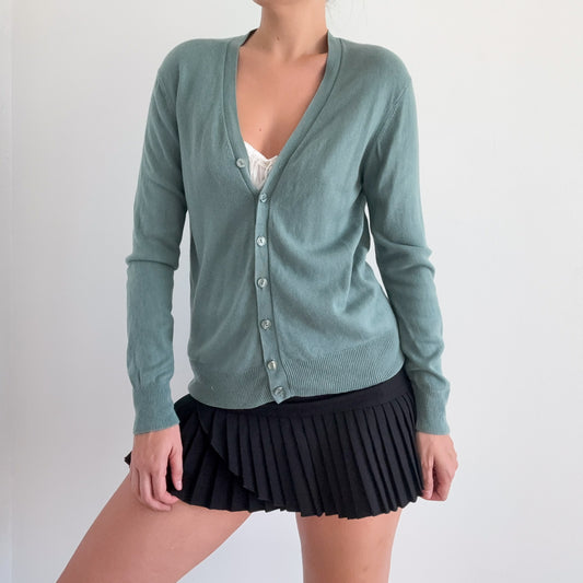 Y2K Soft Teal Silk Cashmere Knit Cardigan / SZ M