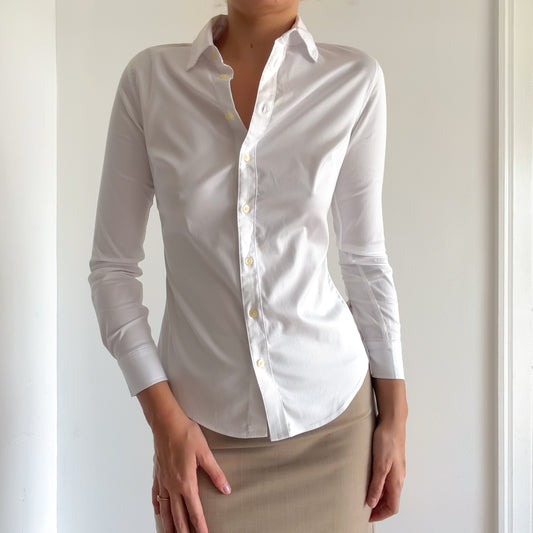 Y2K White Cotton Button Up Blouse / SZ 0/2