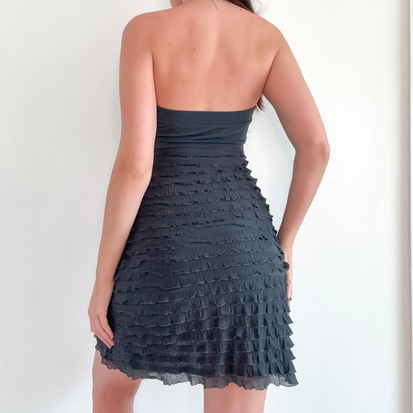 Y2K Greenish Grey Ruffle Tube Mini Dress / SZ S