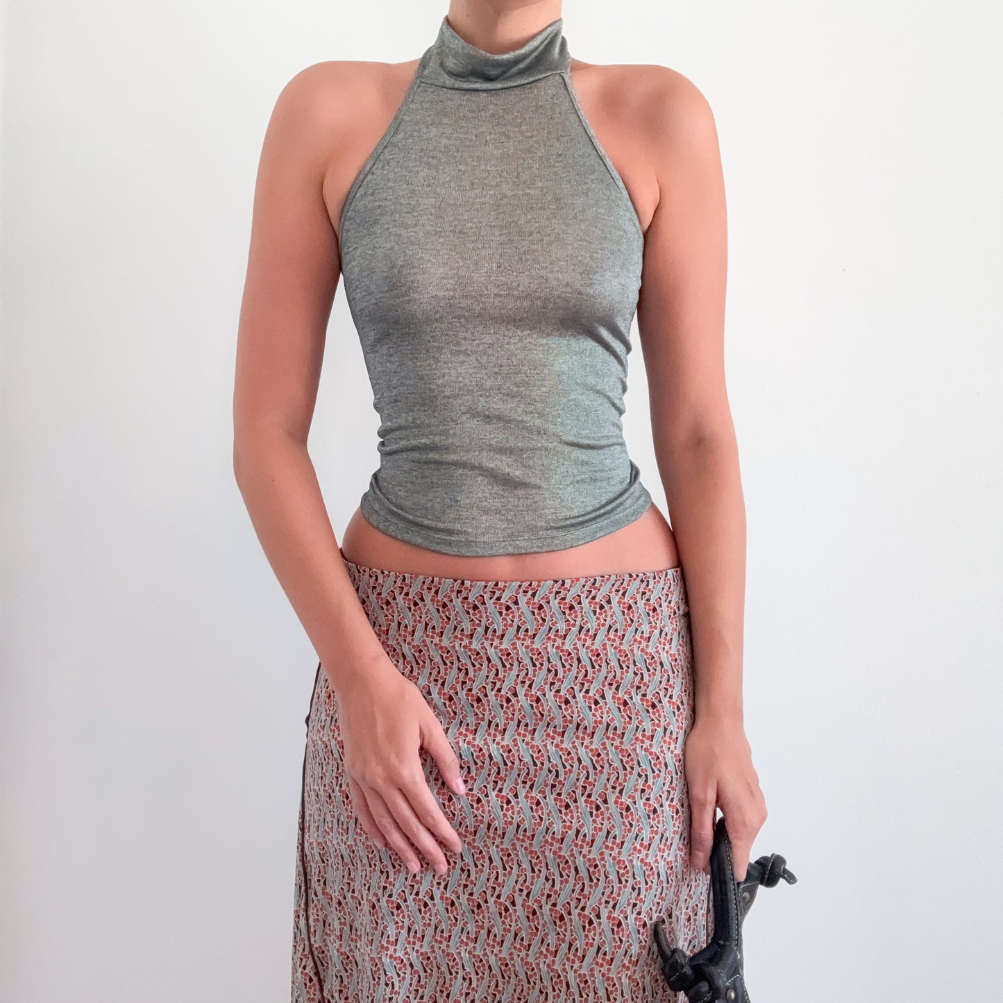 Y2K Greenish Grey Halter Top / SZ XS/S
