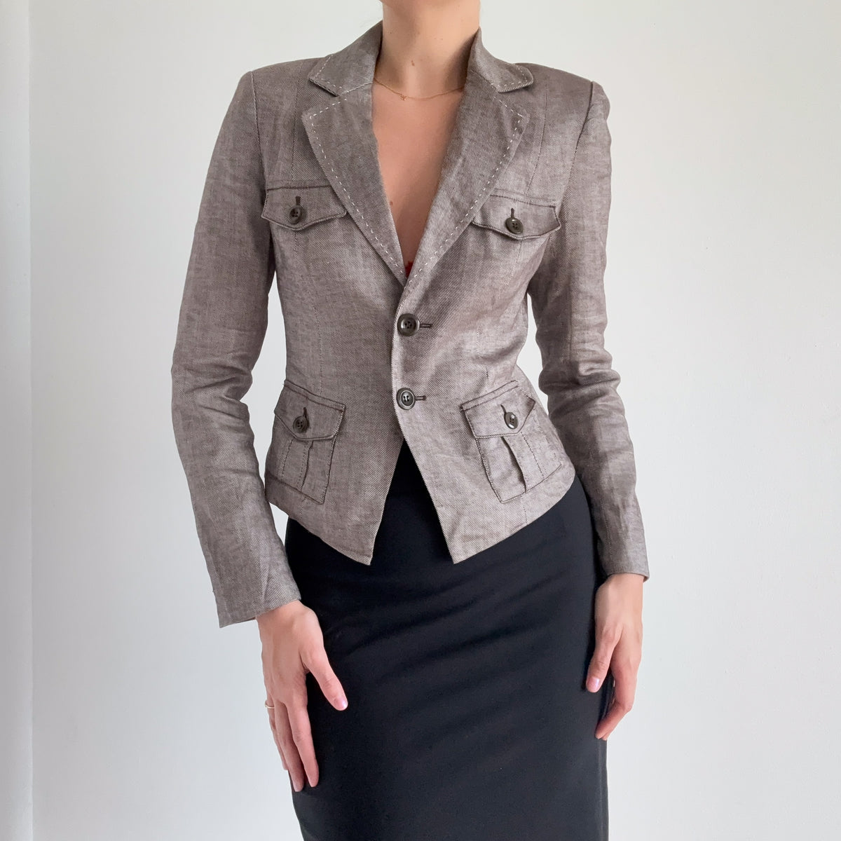 Y2K Bebe Brown Herringbone Blazer / SZ 6