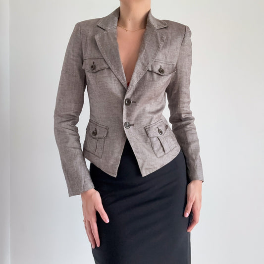 Y2K Bebe Brown Herringbone Blazer / SZ 6