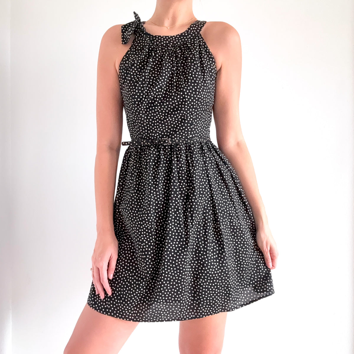 Y2K B&W Polka Dot Cotton Belted Mini Dress / SZ 6
