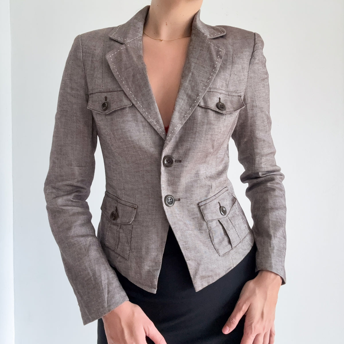 Y2K Bebe Brown Herringbone Blazer / SZ 6