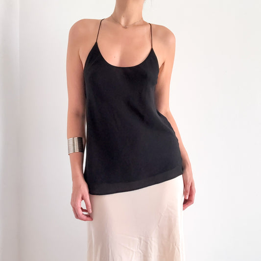 Y2K Black Chiffon Racerback Blouse / SZ M