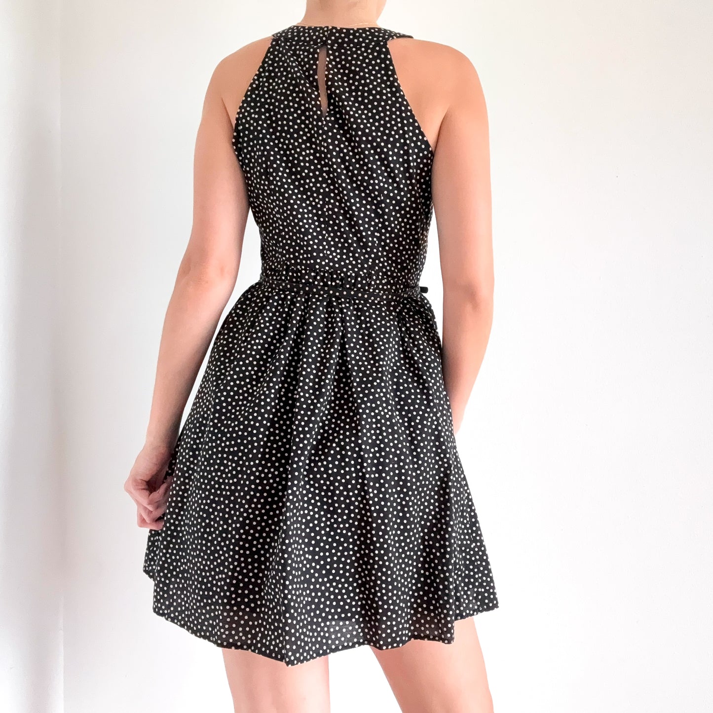 Y2K B&W Polka Dot Cotton Belted Mini Dress / SZ 6