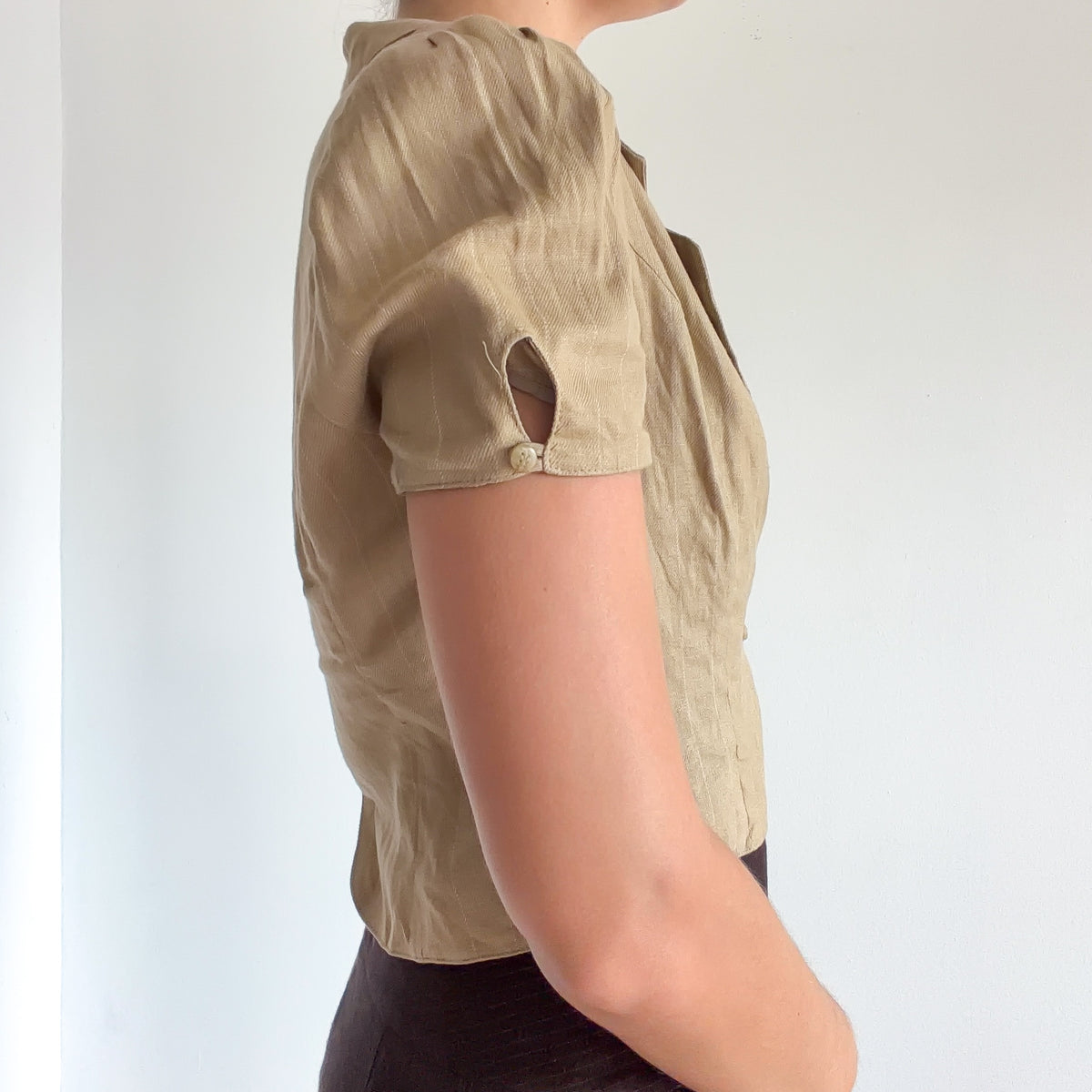Y2K Camel Pinstripe Short Sleeve Blazer / SZ 8