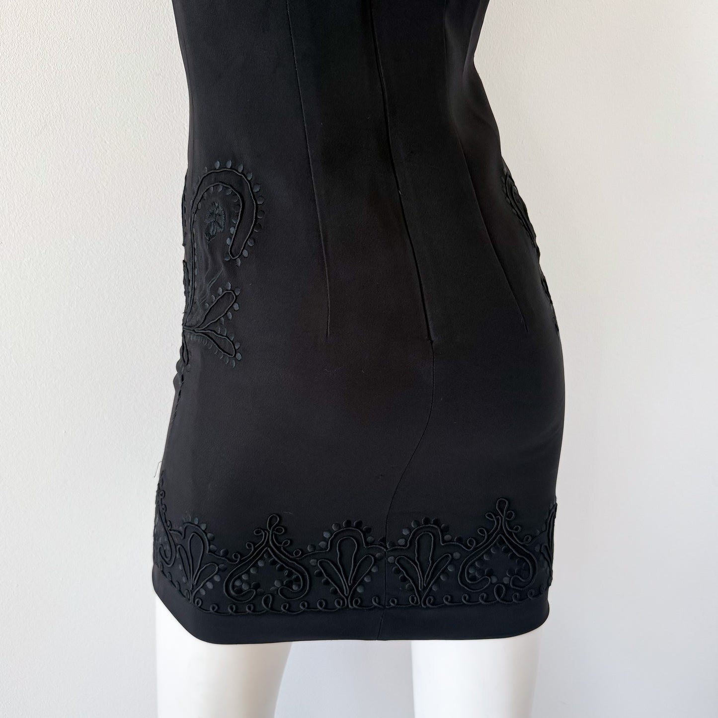 90's Moschino Black Embroidered Mini Dress / SZ 0
