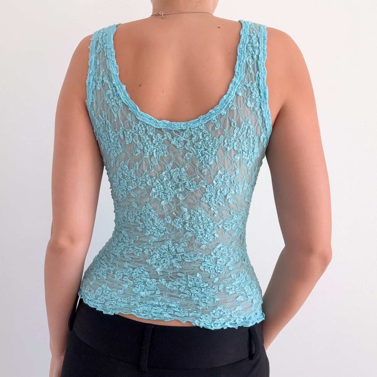 Y2K Aqua Lace Corset Tie Top / SZ S-M
