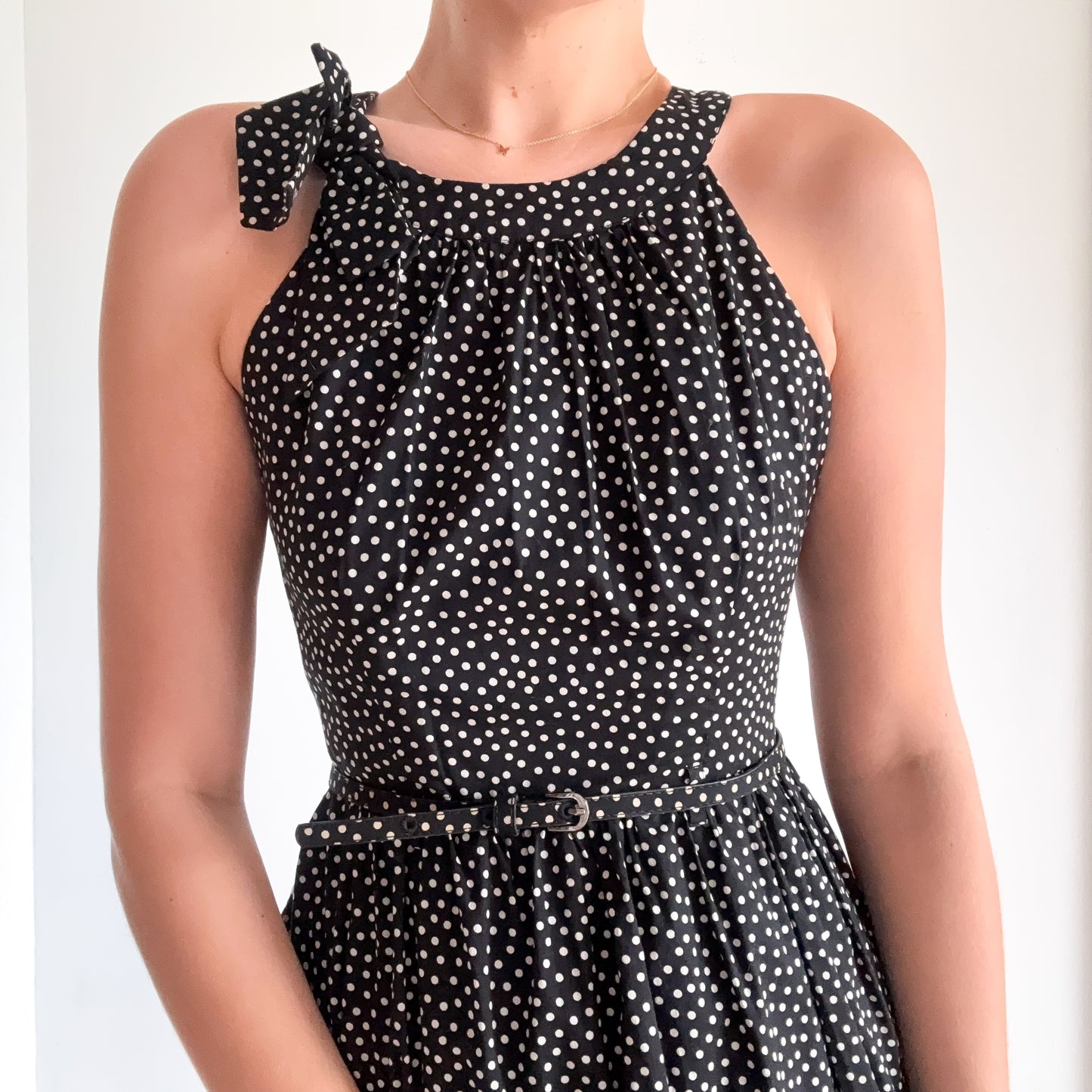 Y2K B&W Polka Dot Cotton Belted Mini Dress / SZ 6