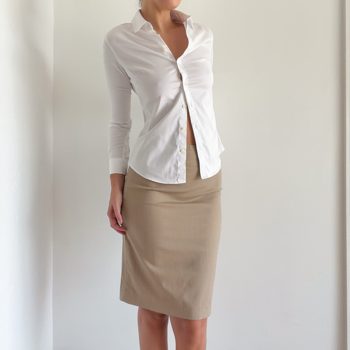 Y2K Tan Wool Pencil Skirt / SZ 6