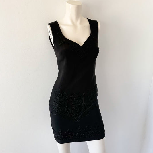 90's Moschino Black Embroidered Mini Dress / SZ 0