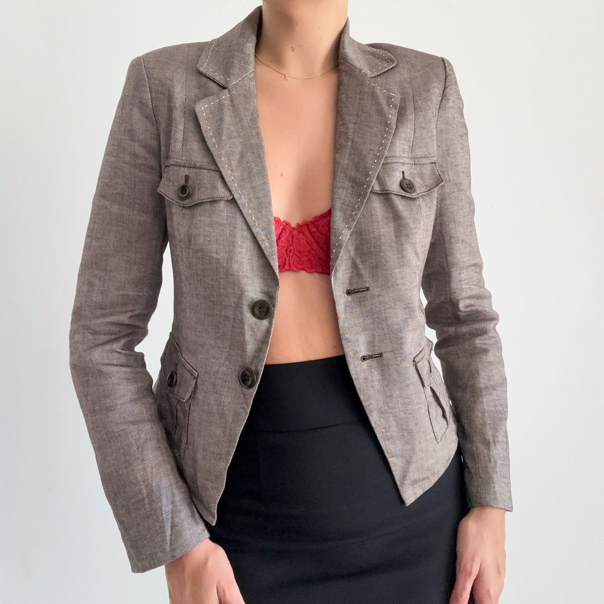 Y2K Bebe Brown Herringbone Blazer / SZ 6