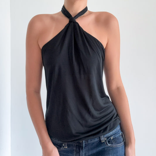 Y2K Black Silk Slouchy Halter Top / SZ M