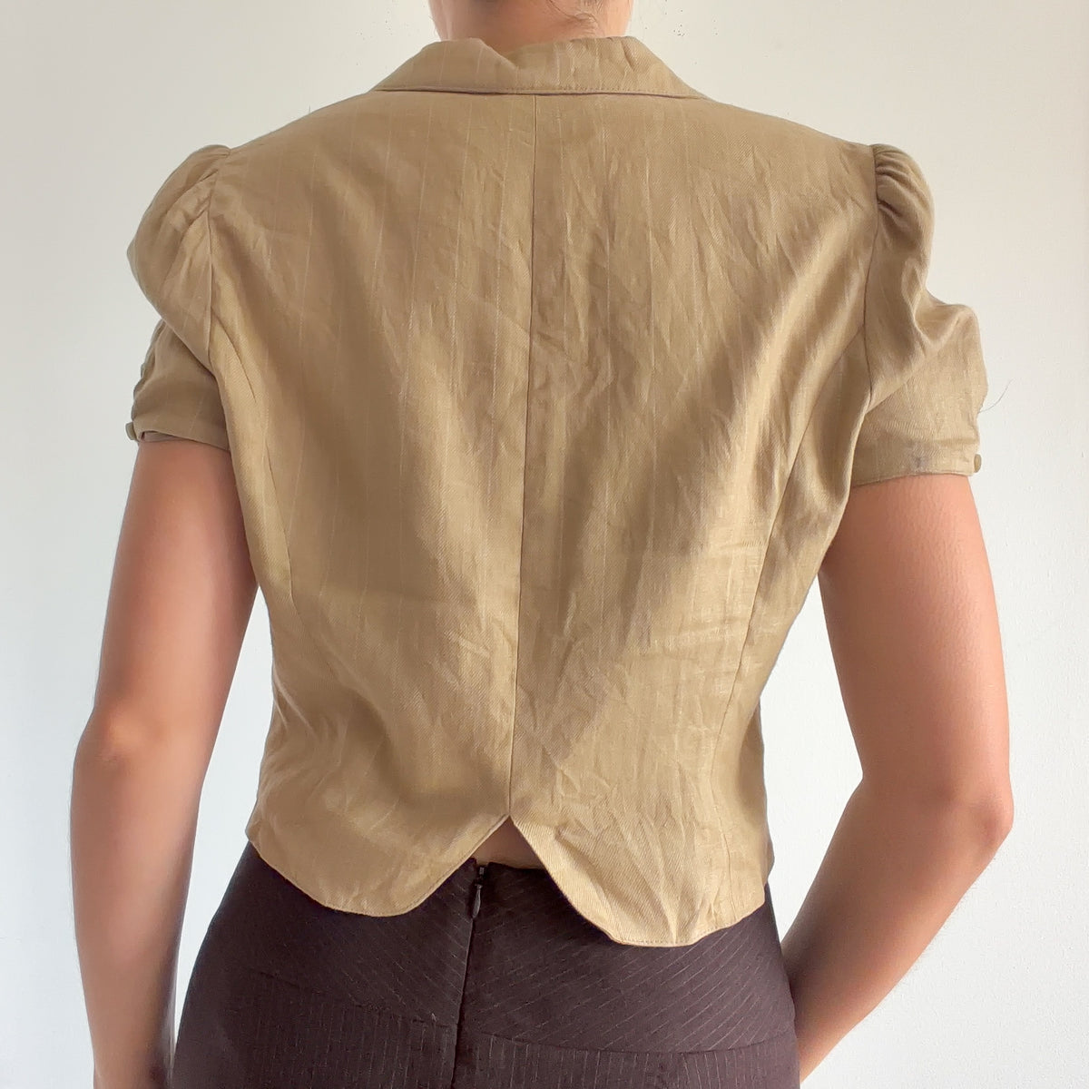 Y2K Camel Pinstripe Short Sleeve Blazer / SZ 8