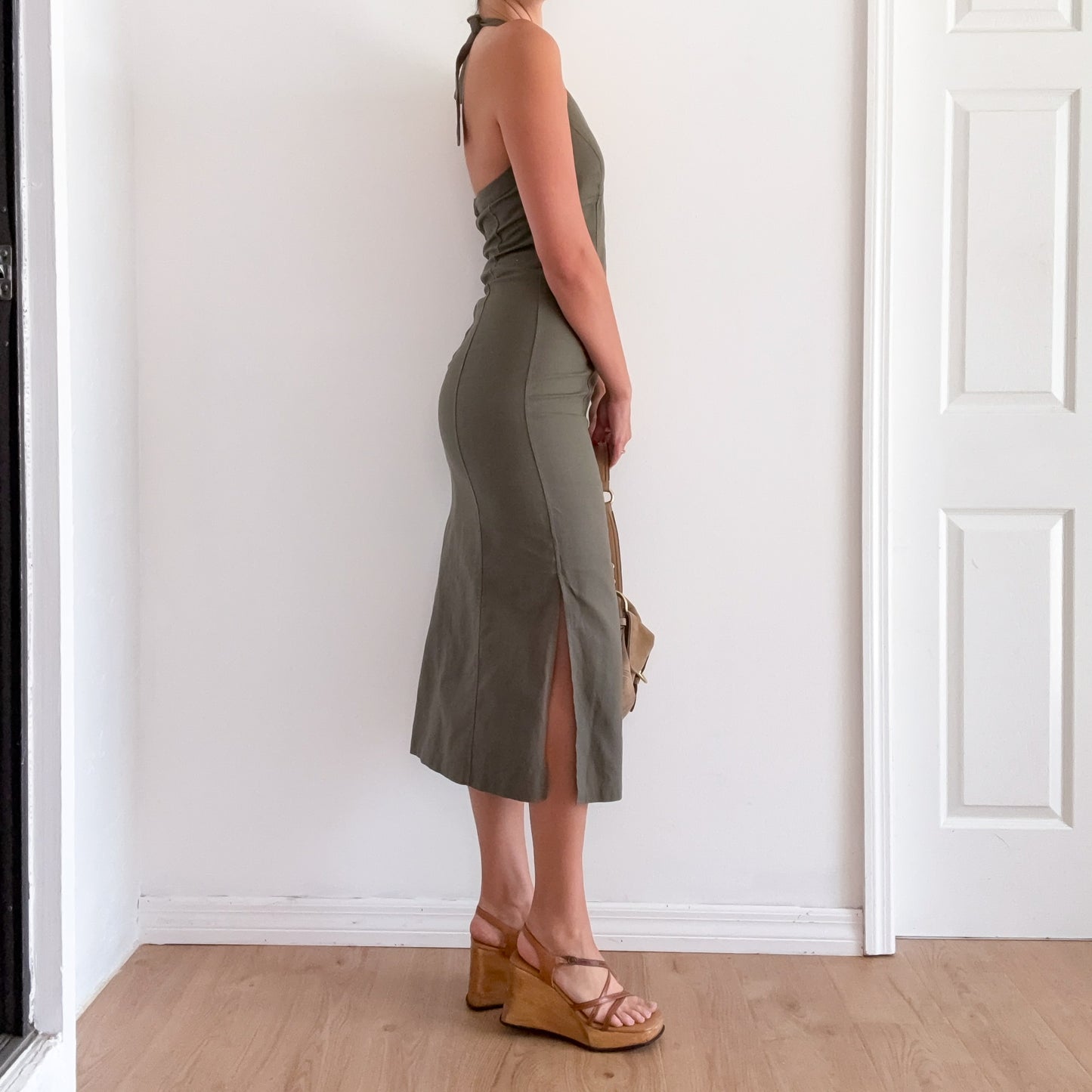 Y2K Army Green Linen Cotton Dress / SZ 4