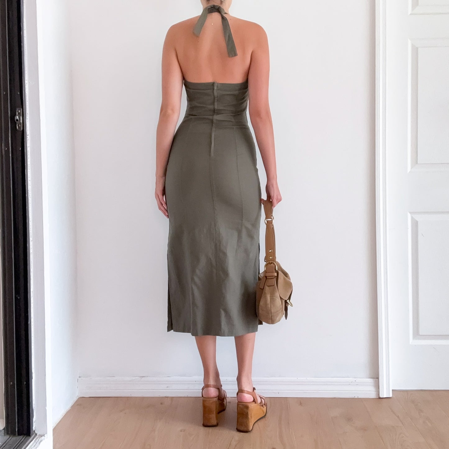 Y2K Army Green Linen Cotton Dress / SZ 4