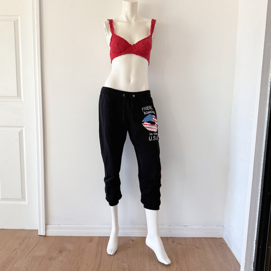 Y2K Black "French Kissing" Capri Sweatpants / SZ M-L