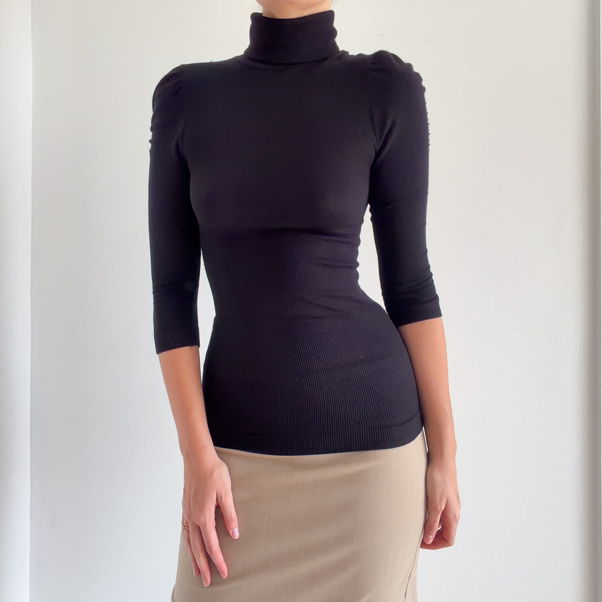 Y2K Bebe Black Knit Puff Sleeve Turtleneck / SZ S