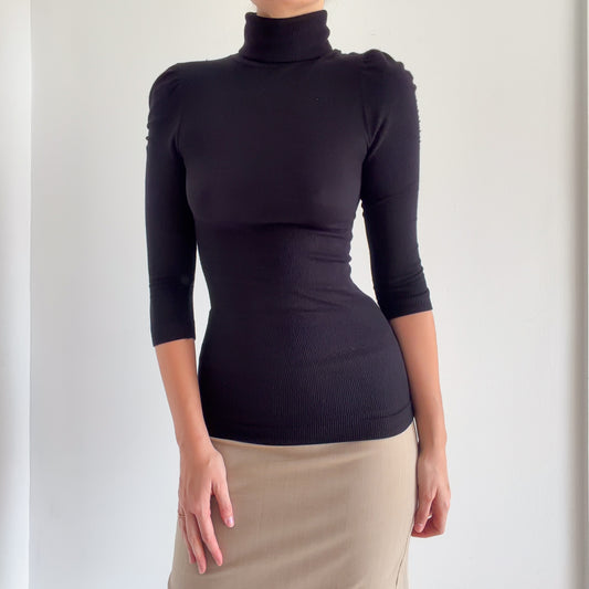 Y2K Bebe Black Knit Puff Sleeve Turtleneck / SZ S