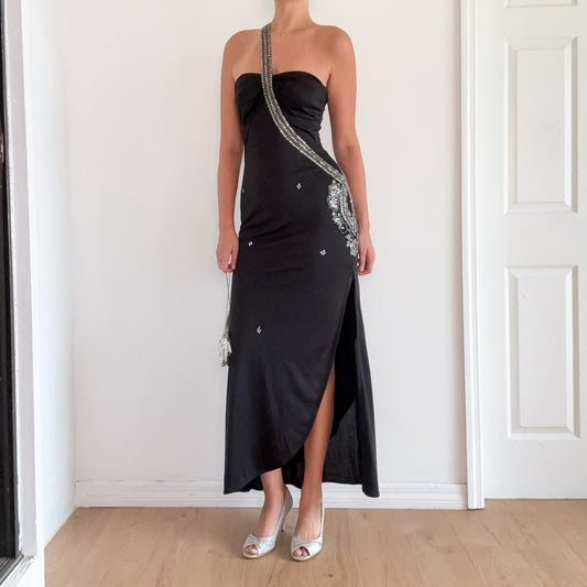 Y2K Morgan De Toi Black Sequin Gown / SZ M