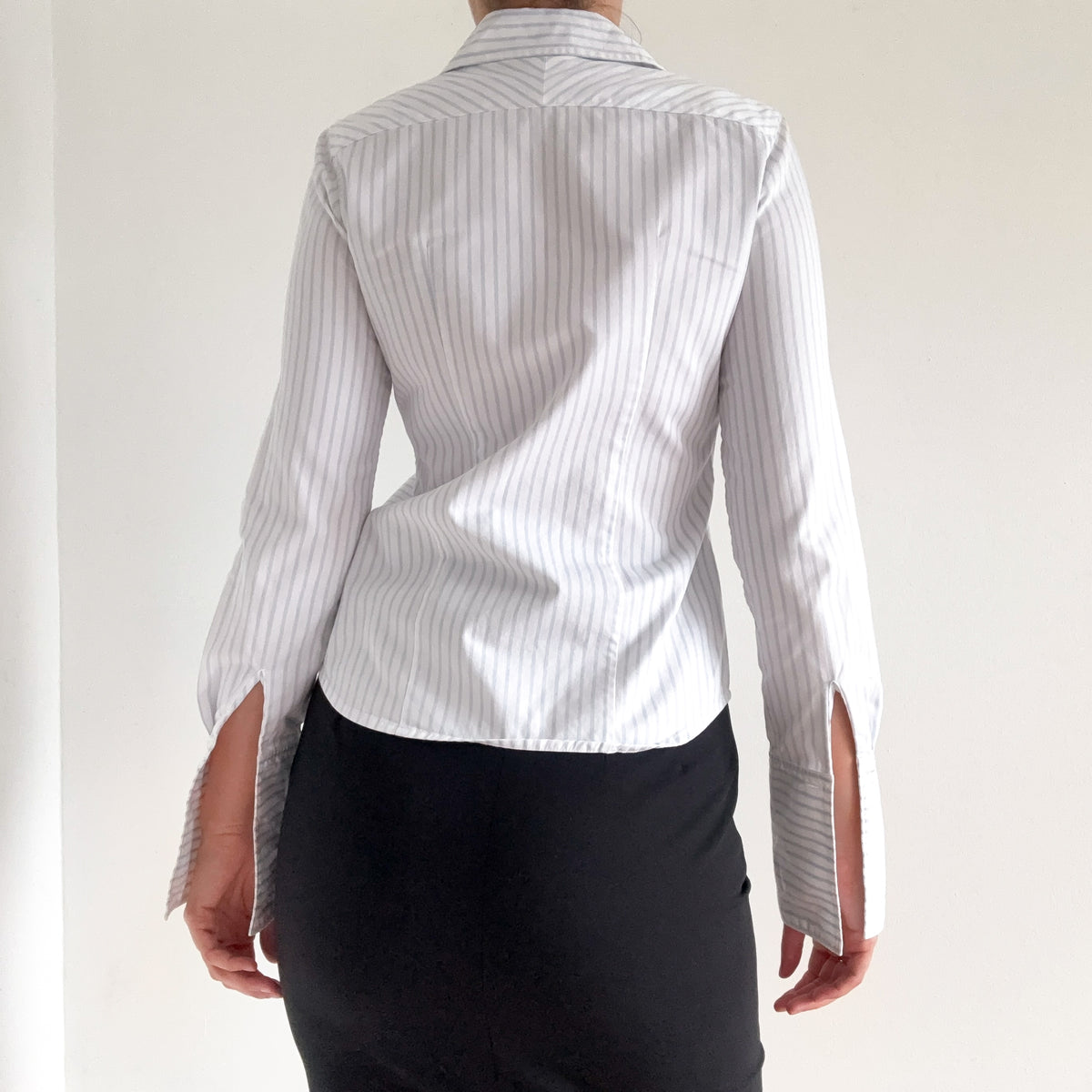 Y2K White & Blue Striped Cotton Blouse / SZ XS/S