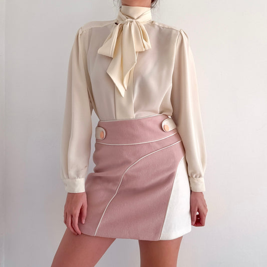 70's Baby Pink Mod Fleece Mini Skirt / SZ 4