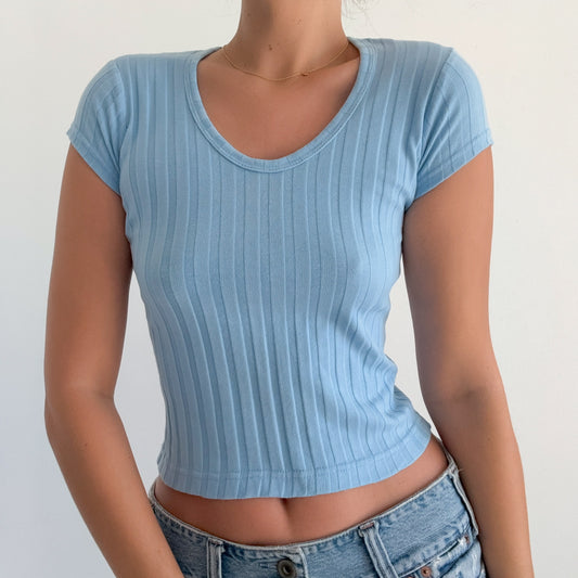 90's Baby Blue Cropped Tee / SZ S