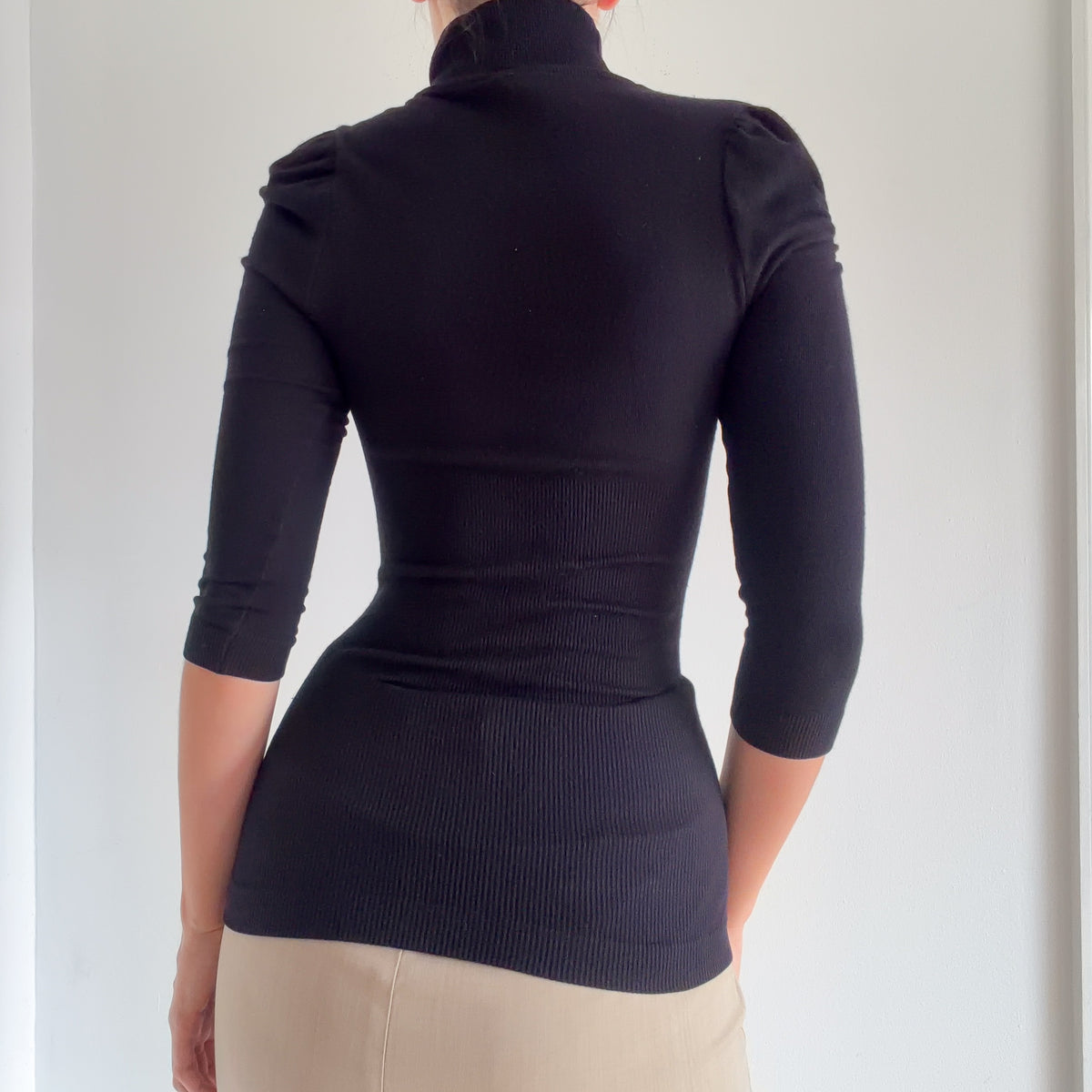 Y2K Bebe Black Knit Puff Sleeve Turtleneck / SZ S
