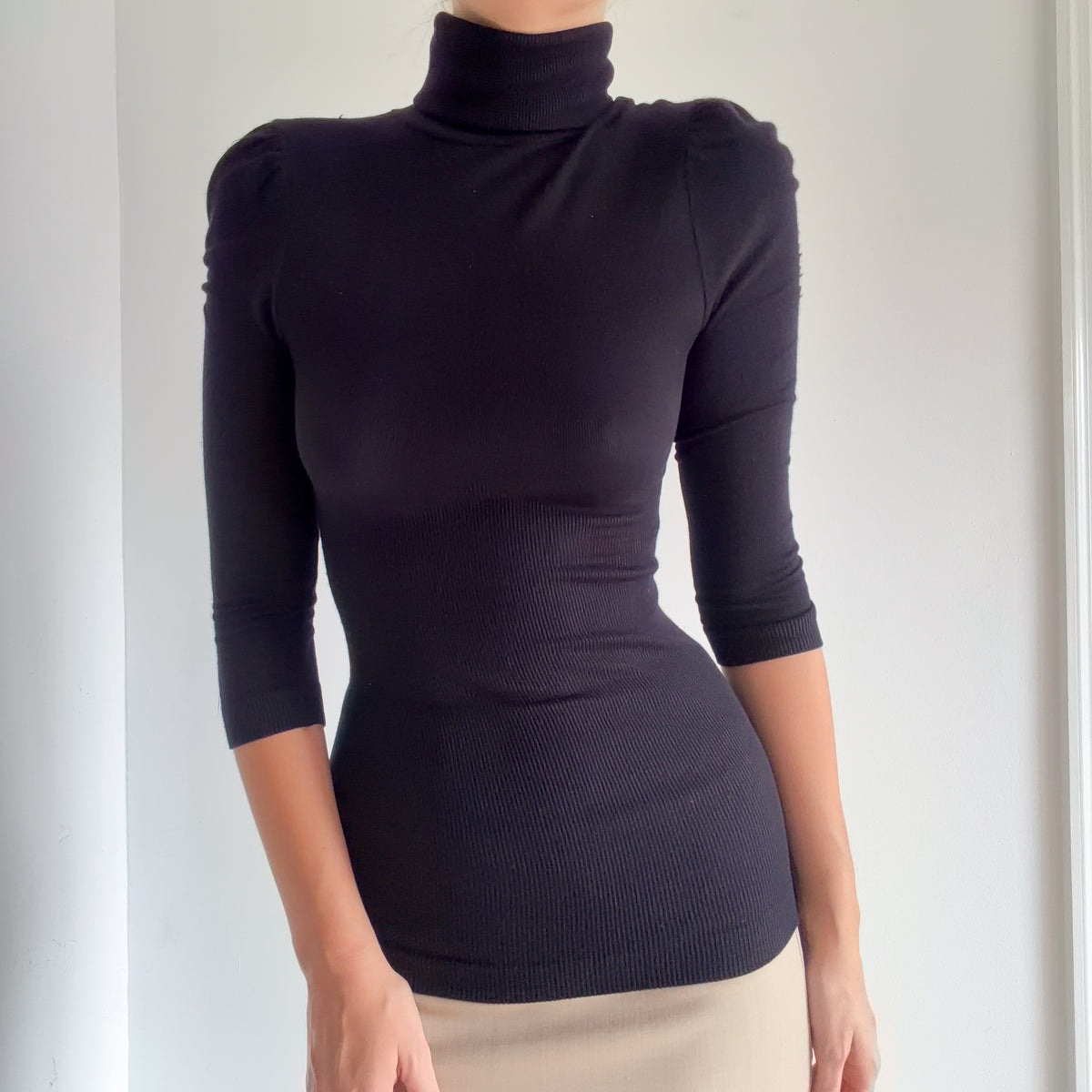Y2K Bebe Black Knit Puff Sleeve Turtleneck / SZ S