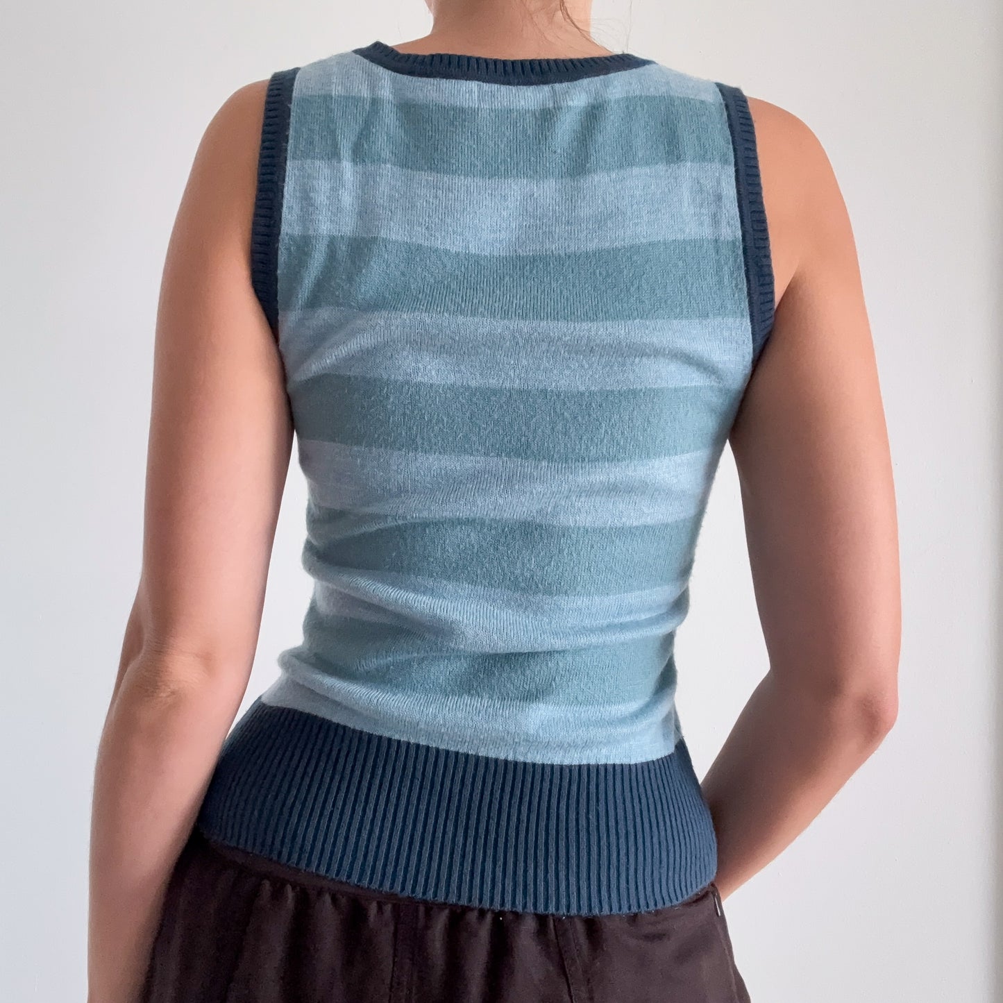 Y2K Blue Knit Striped Vest Top / SZ S