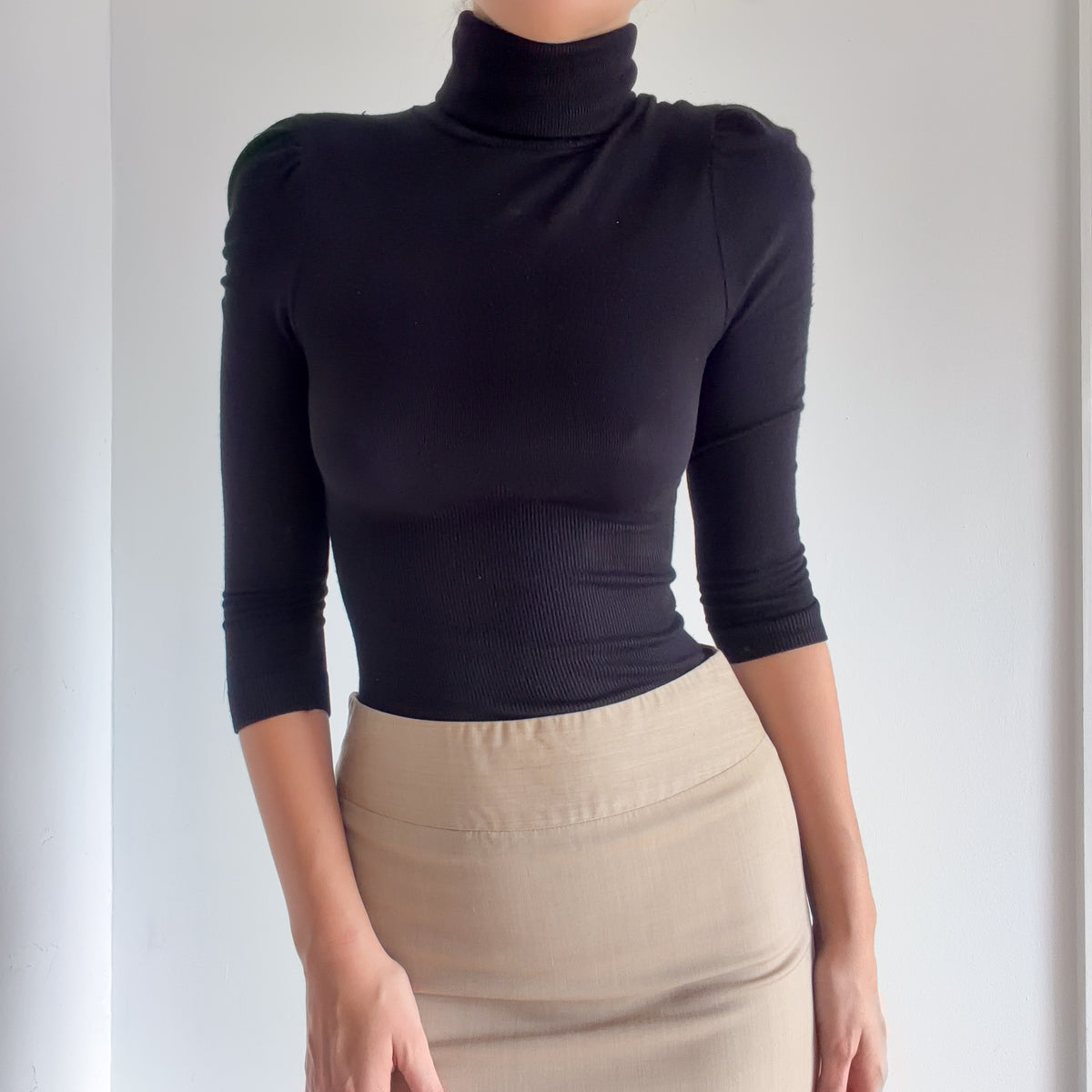 Y2K Bebe Black Knit Puff Sleeve Turtleneck / SZ S
