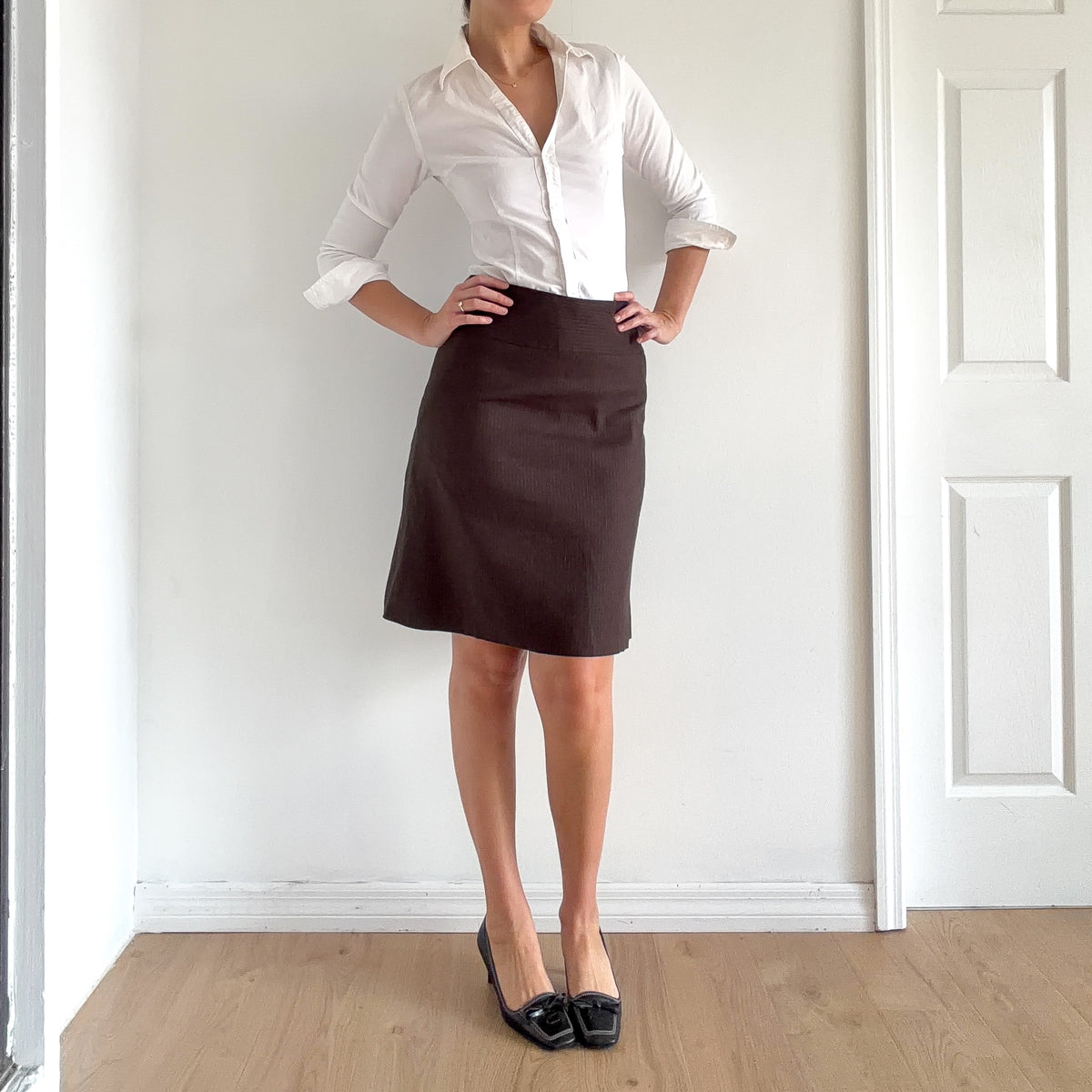 Y2K Brown Pinstripe Pencil Skirt / SZ 4