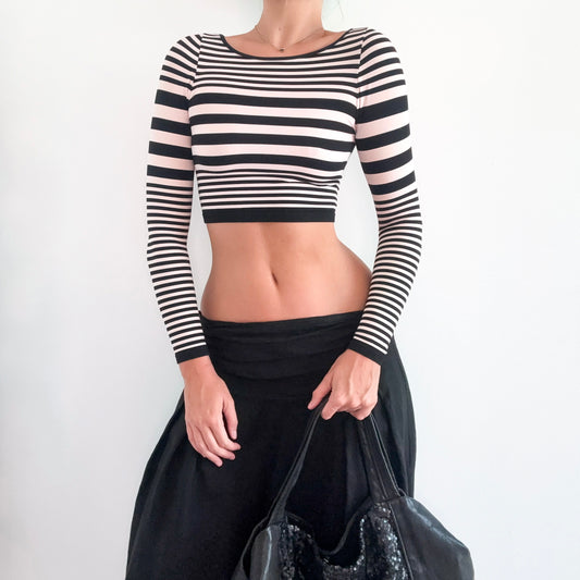 Y2K Bebe Black & Baby Pink Striped Top / SZ S