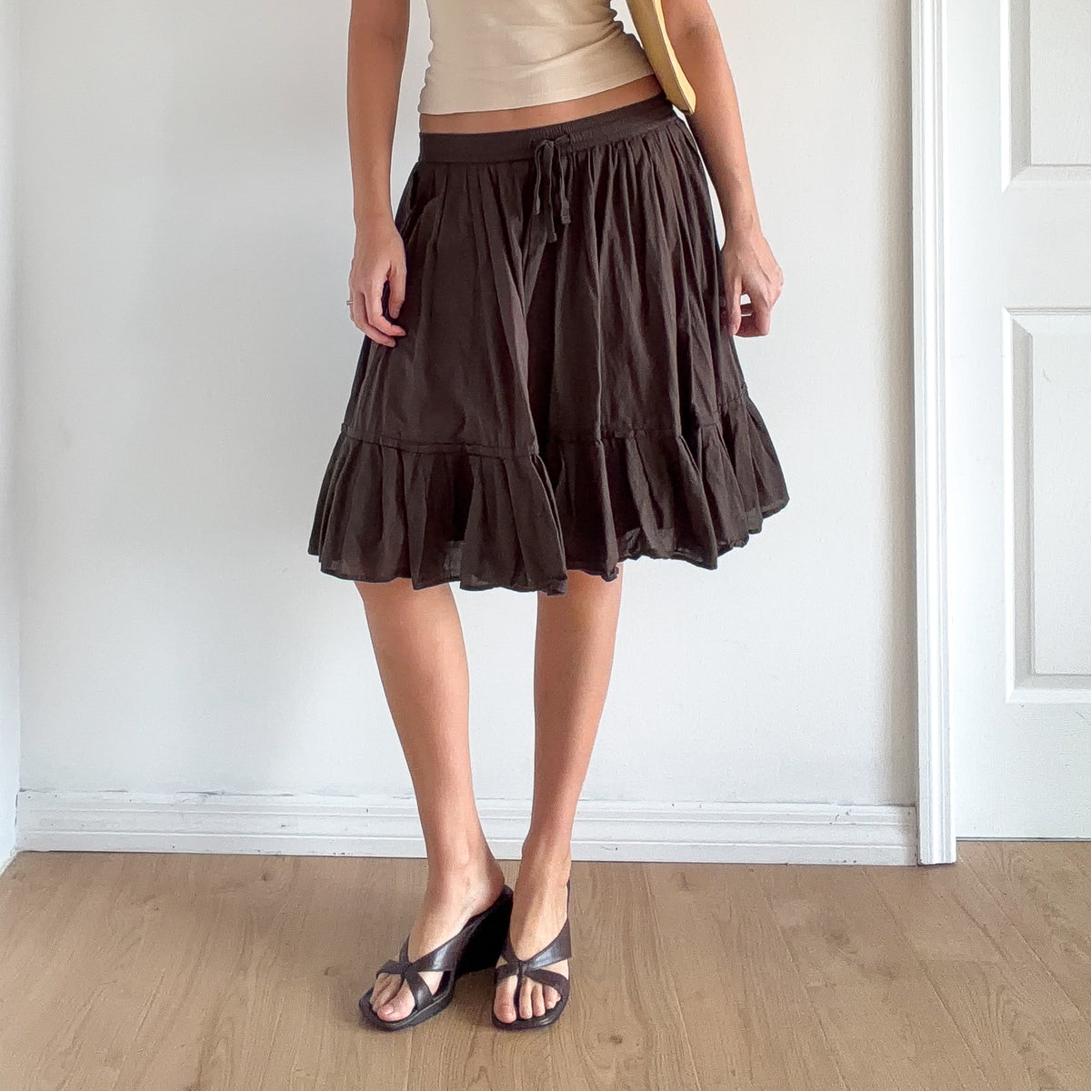Y2K Brown Cotton Midi Skirt / SZ S