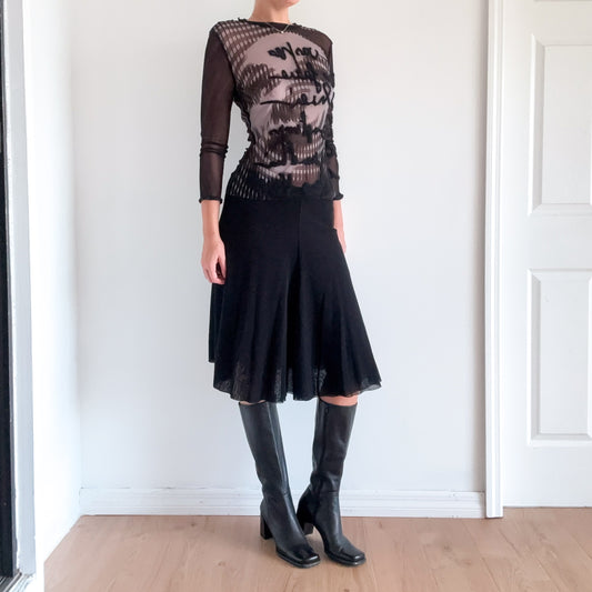 Y2K Jean Paul Gaultier Black Mesh Midi Skirt / SZ M