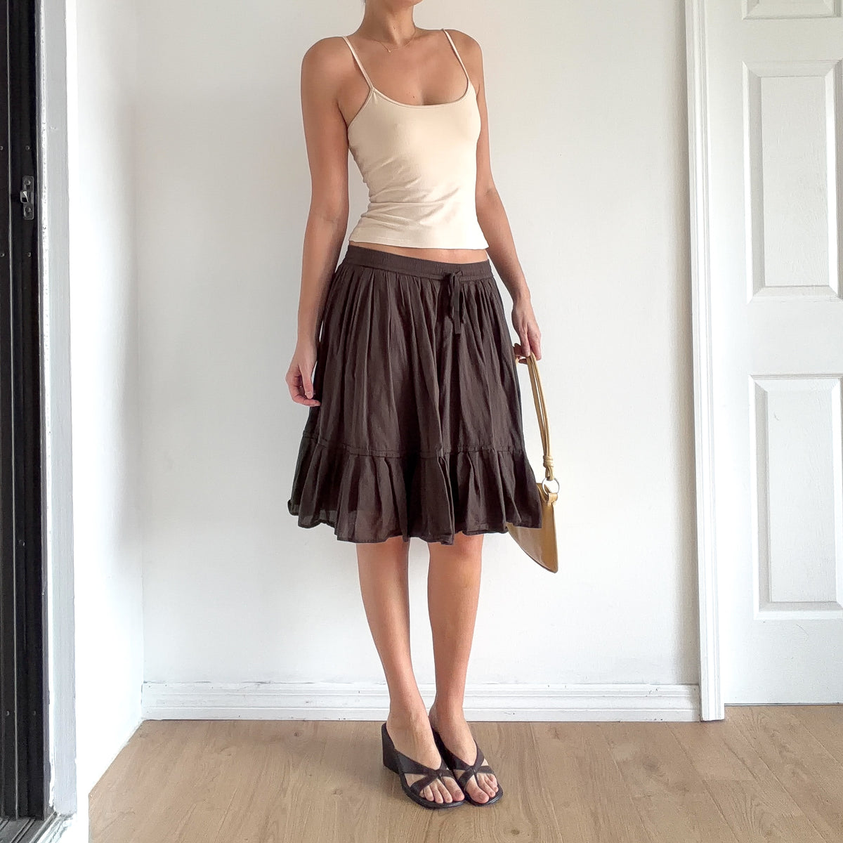 Y2K Brown Cotton Midi Skirt / SZ S