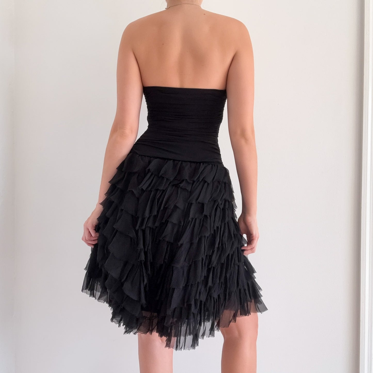 Y2K BCBGMaxAzria Black Silk Ruffle Dress / SZ XS-S